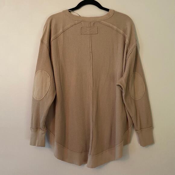 We The Free Pink V-neck Thermal Henley Top Oversized Lounge Women's size Small - Picture 5 of 8